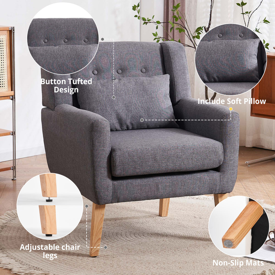 Solid Upholstered Accent Chair with Flared Armrests and Wooden Legs, Single Sofa Armchair Image 7