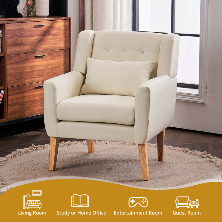 Solid Upholstered Accent Chair with Flared Armrests and Wooden Legs, Single Sofa Armchair Image 1