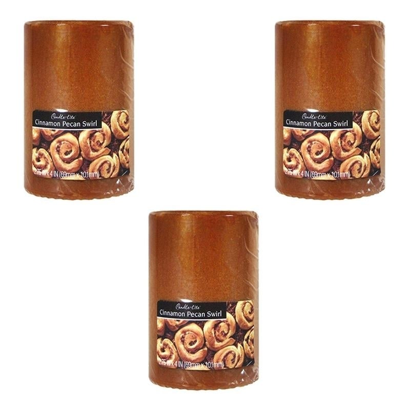 Candle-Lite Pillar Candle Cinnamon Pecan Swirl 2.75x4 Pack of 3 Candles Image 1