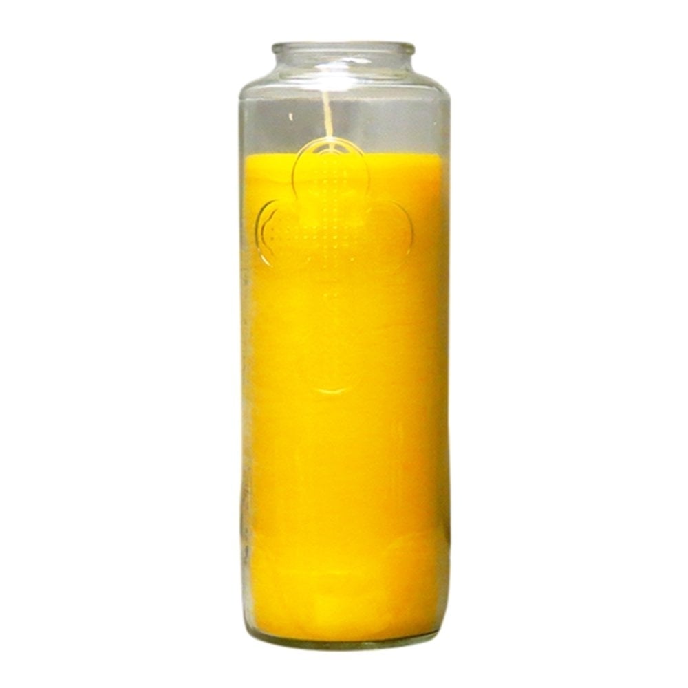 Glass Candle Solid Yellow With Cross Sign Image 1