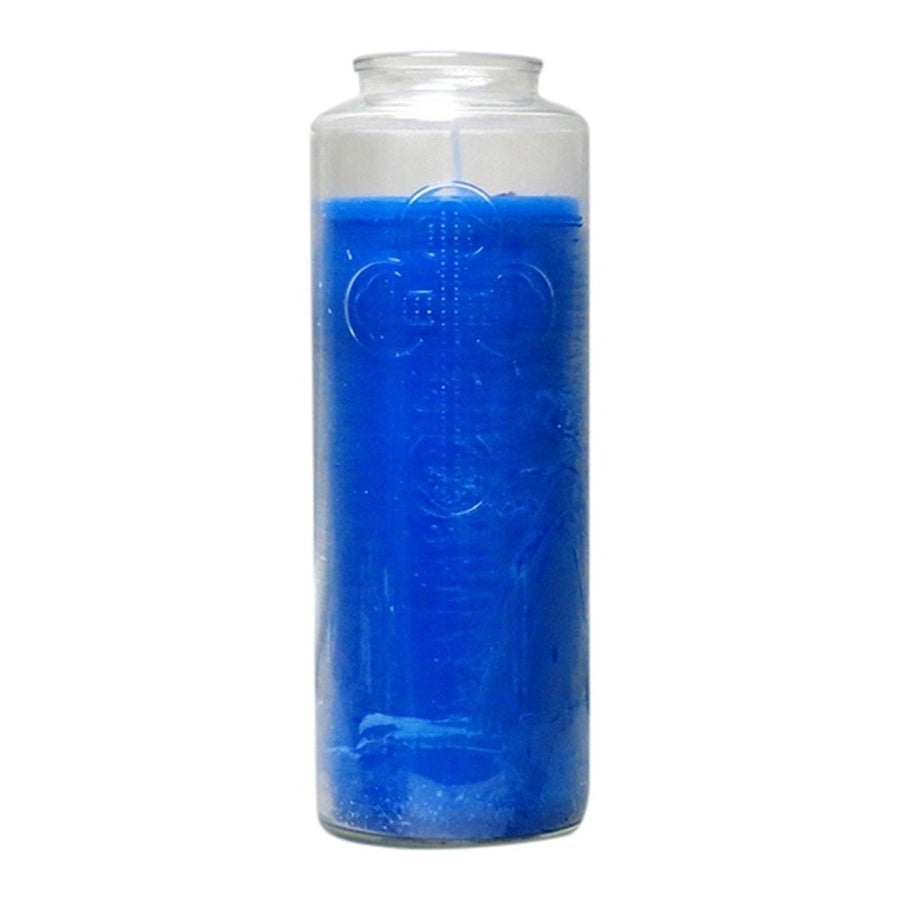 Glass Candle Solid Blue With Cross Sign Image 1