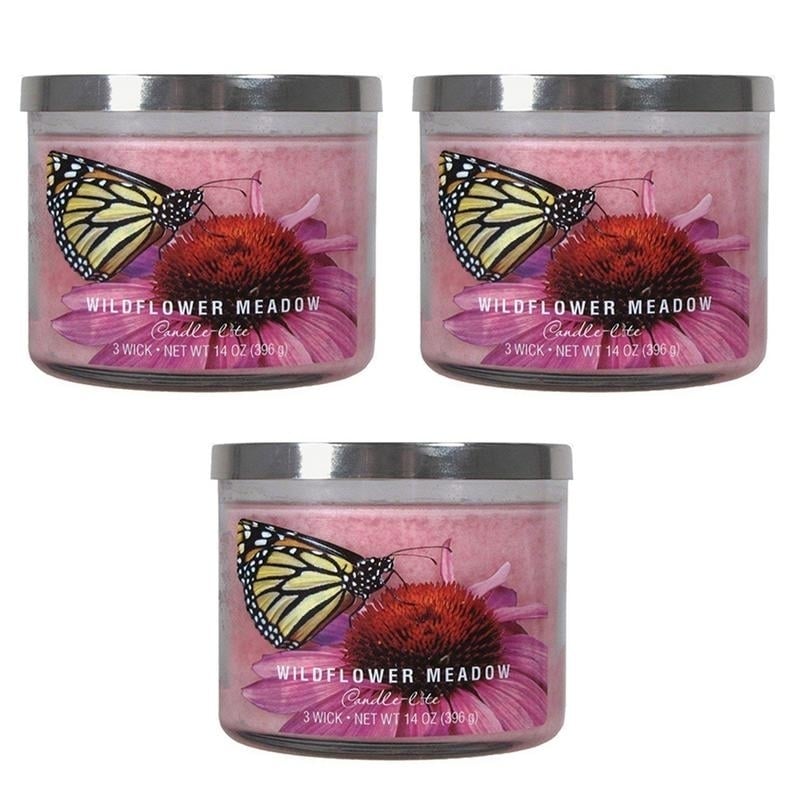 Candle-Lite 3 Wick Candle Jar Wildflower Meadow 14 Oz Pack of 3 Scented Candles Image 1