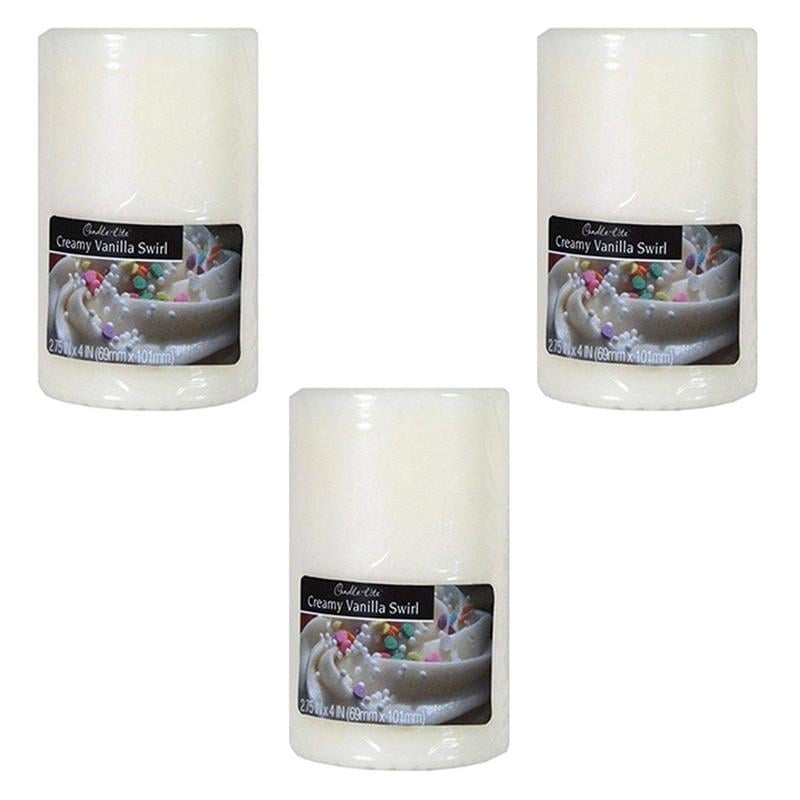 Candle-Lite Pillar Candles Creamy Vanilla Swirl 2.75x4 Pack of 3 Set Image 1