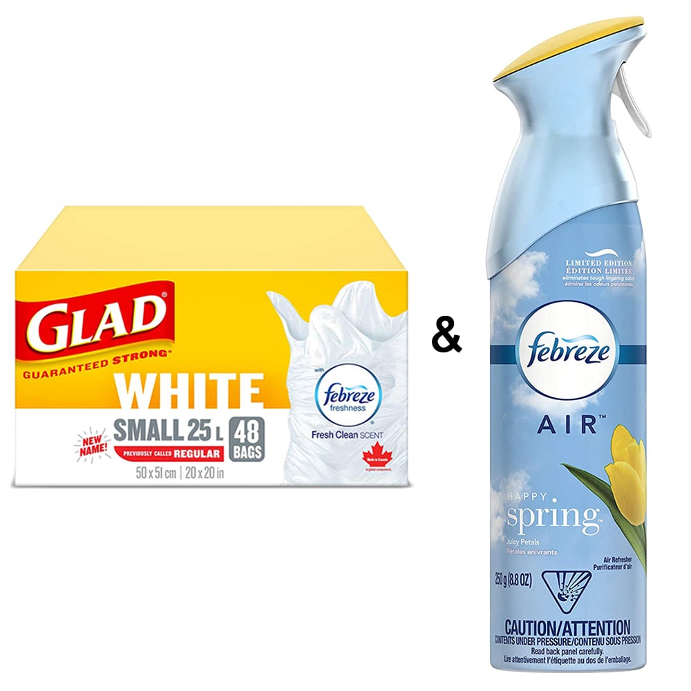 Glad White Garbage Bags - Small 25 Litres - with Fresh Clean Scent, 48 Trash Bags by Febreze and Air Freshener Linen and Image 1