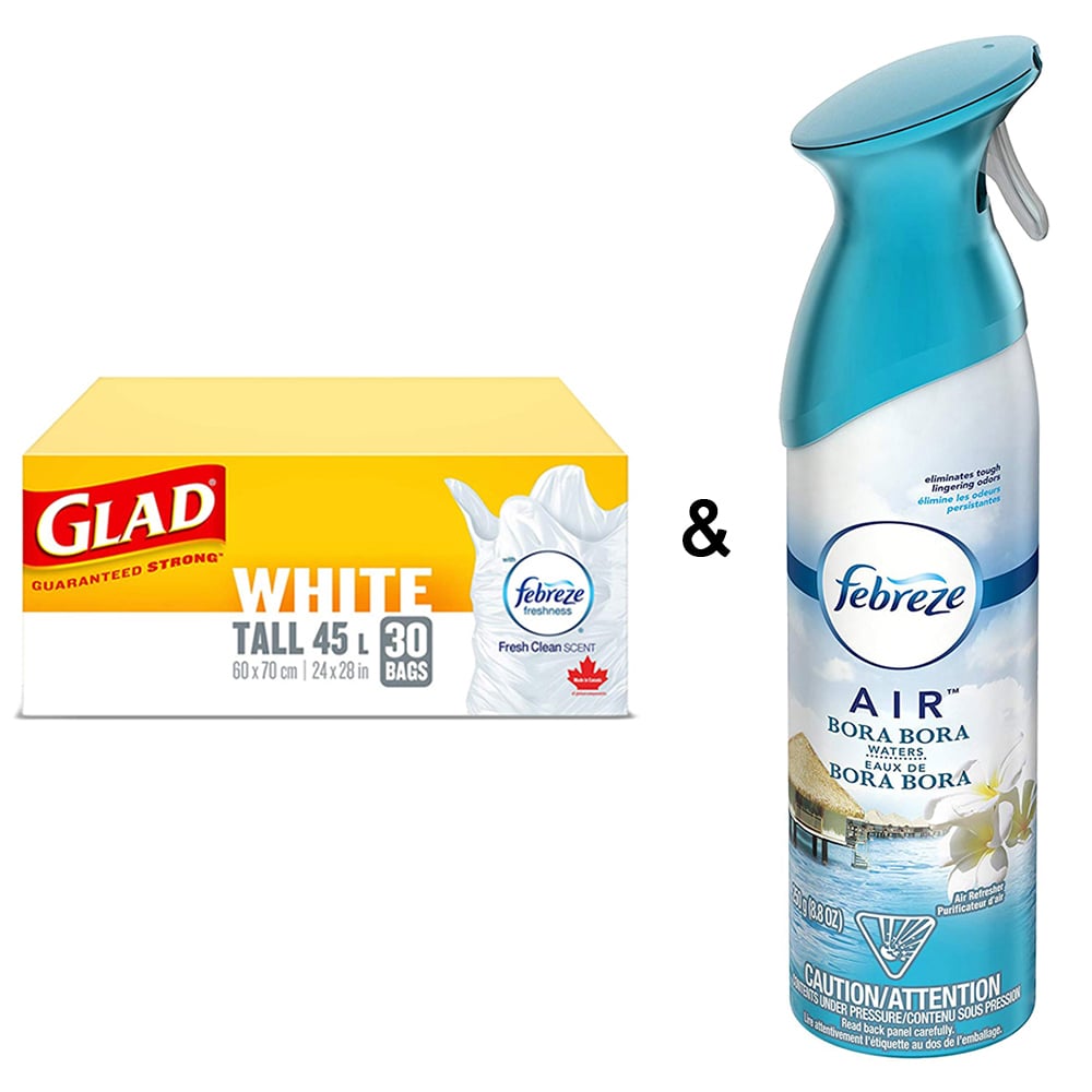 Glad White Garbage Bags - Tall 45 Litres - Fresh Clean Scent, 30 Trash Bags by Febreze and Air Freshener, Bora Bora Image 1