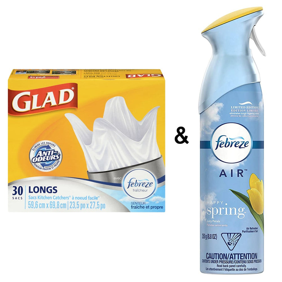 Glad Kitchen Catchers White Garbage Bags with Freshness, Easy-Tie Flaps, Tall, 30 Bags by Febreze and Air Freshener Image 1