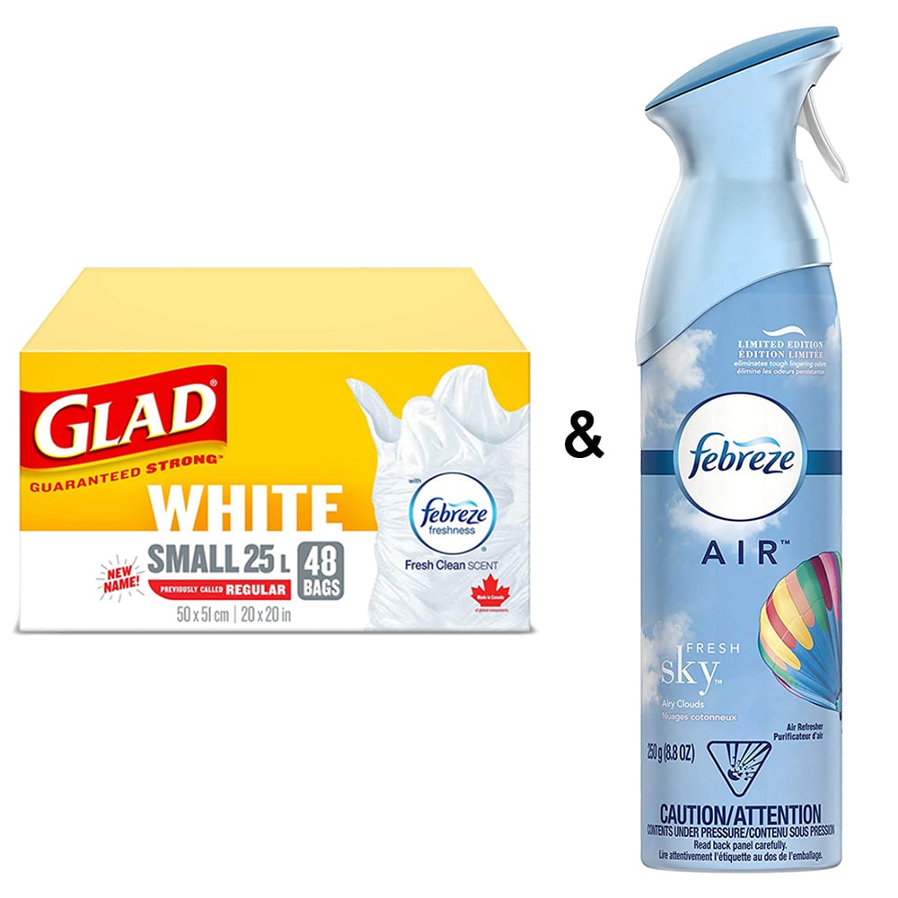 Glad White Garbage Bags - Small 25 Ltr - with Fresh Clean Scent, 48 Trash Bags by Febreze and Air Freshener Linen and Image 1