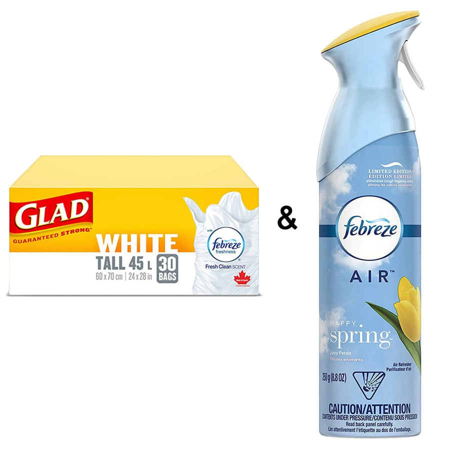 Glad White Garbage Bags - Tall 45 Litres - Fresh Clean Scent, 30 Trash Bags by Febreze and Air Freshener Linen and Sky Image 1