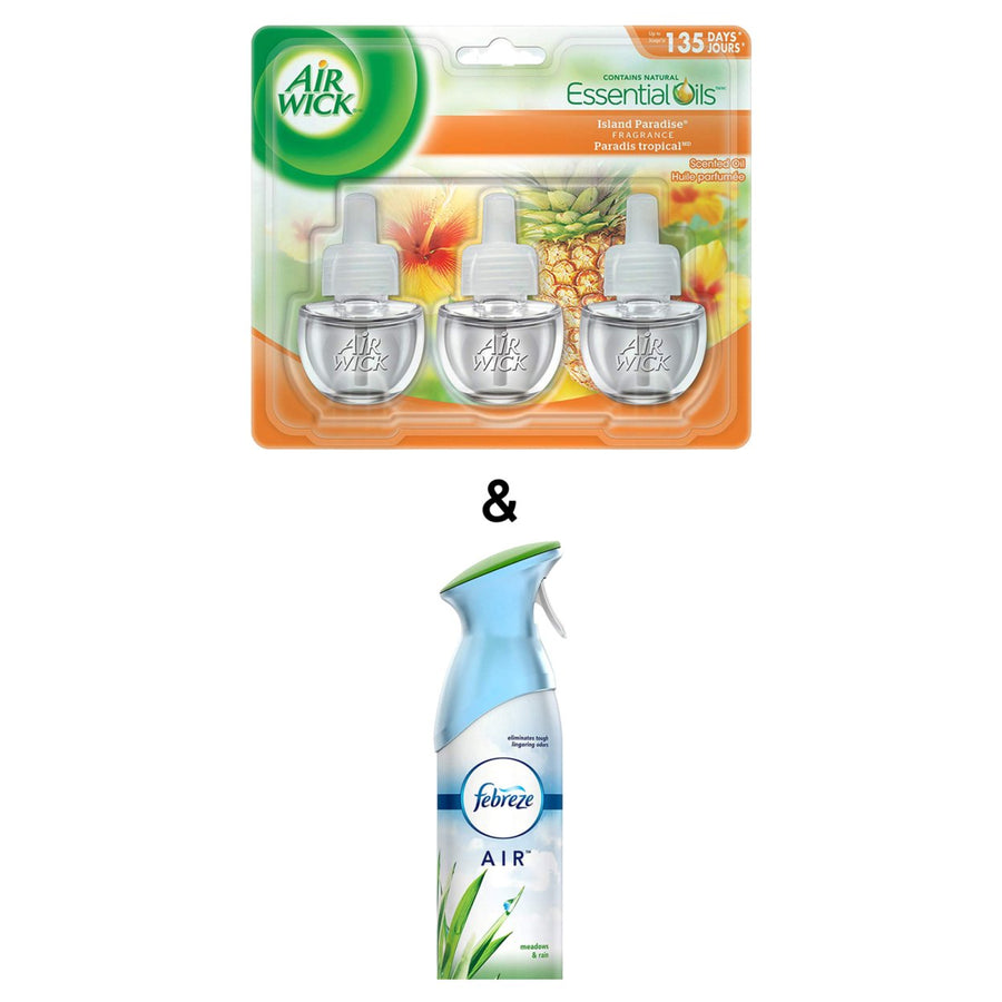 Air Freshener Meadows and Rain 250g By Febreze and Plug-in Air Freshener, Scented Oil Refills, Island Paradise, 3 Image 1