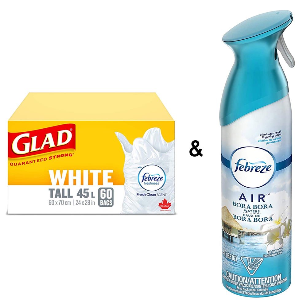 Glad White Garbage Bags - Tall 45 Litres - Fresh Clean Scent, 60 Trash Bags by Febreze and Air Freshener, Bora Bora Image 1