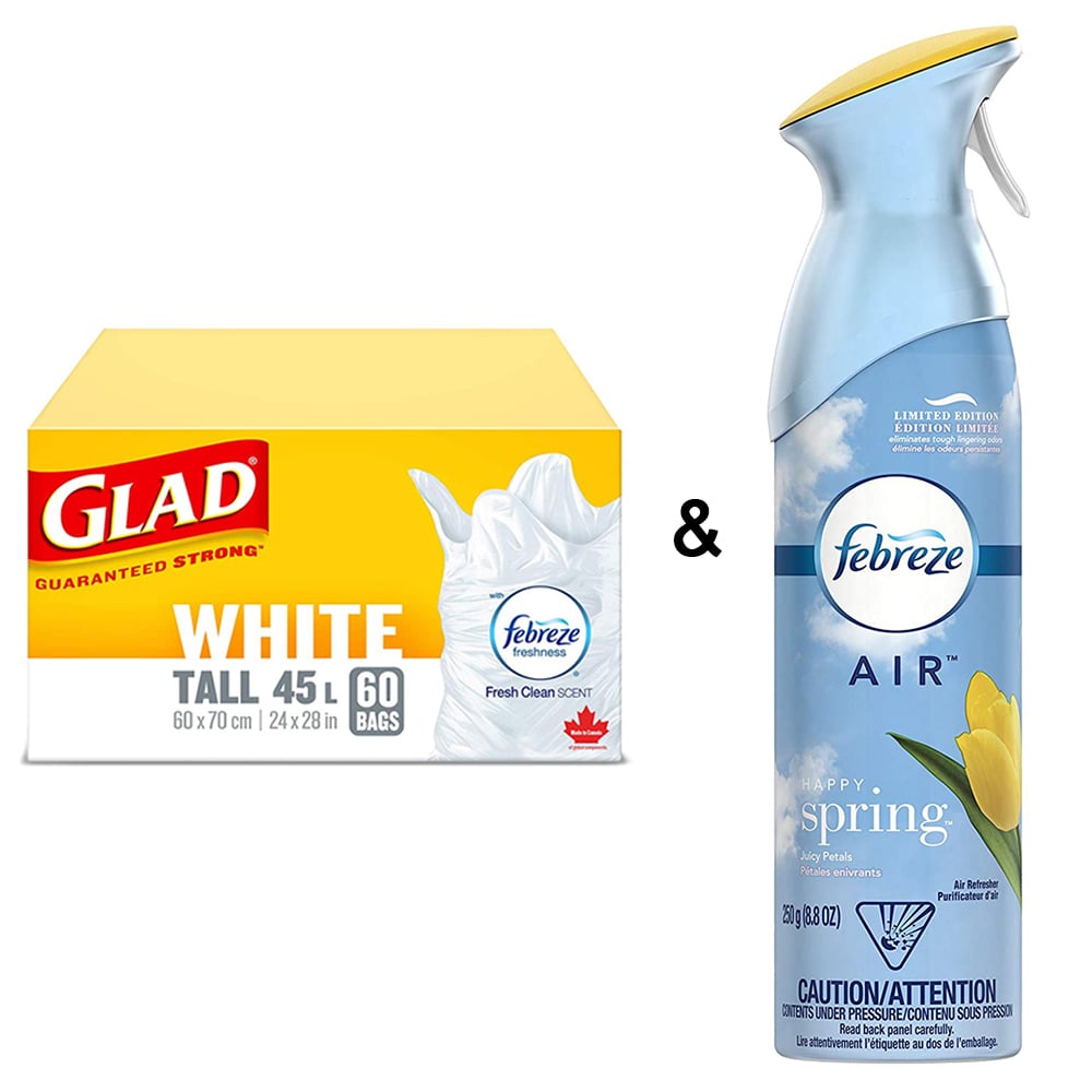 Glad White Garbage Bags - Tall 45 Litres - Fresh Clean Scent, 60 Trash Bags by Febreze and Air Freshener Linen and Sky Image 1