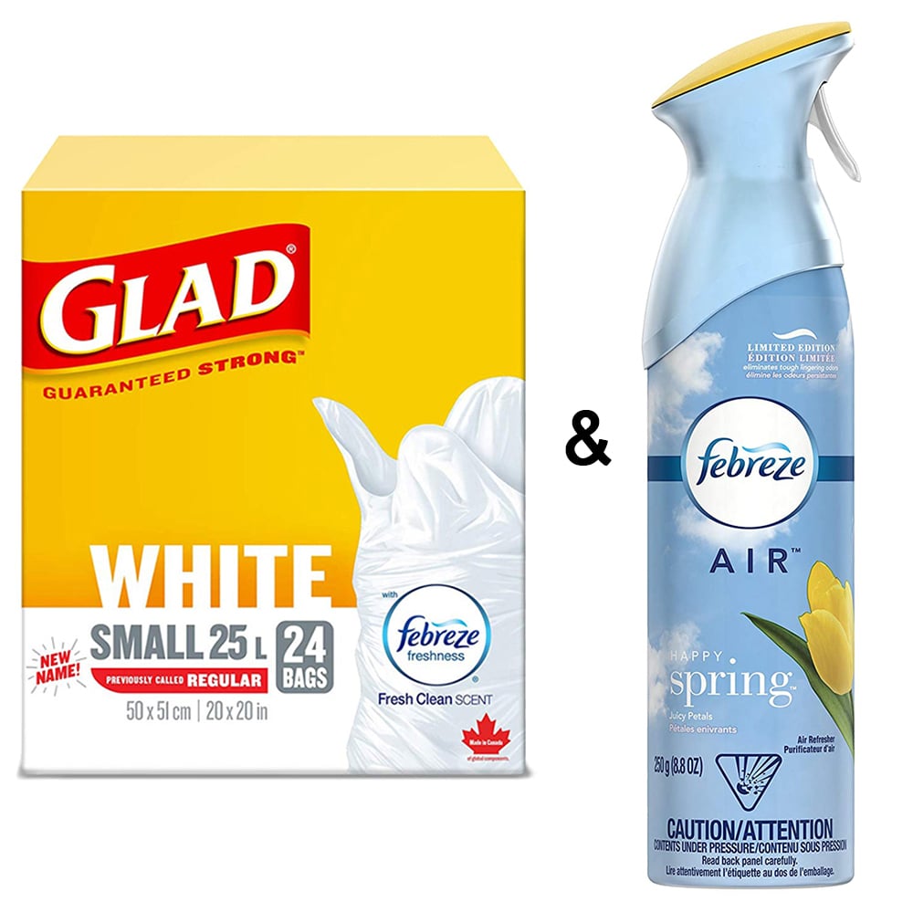 Glad White Garbage Bags - Small 25 Litres - Fresh Clean Scent, 24 Trash Bags by Febreze and Air Freshener Linen and Sky Image 1