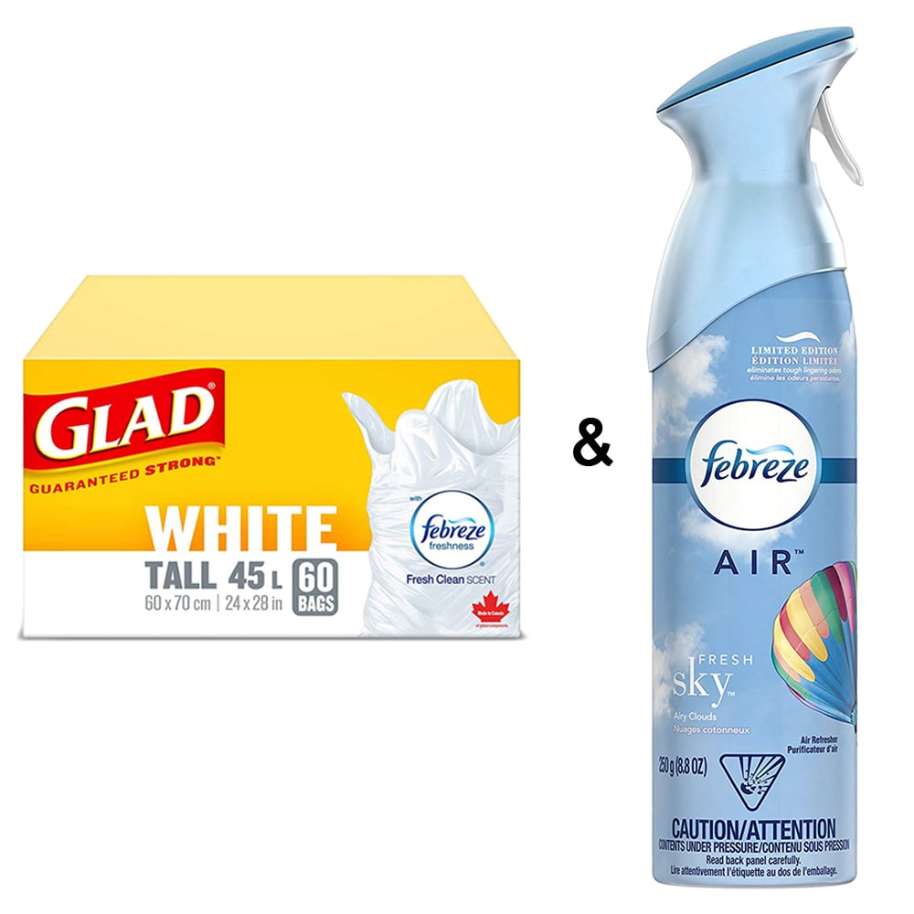 Glad White Garbage Bags - Tall 45 Litres Fresh Clean Scent, 60 Trash Bags by Febreze and Air Freshener Linen and Sky by Image 1