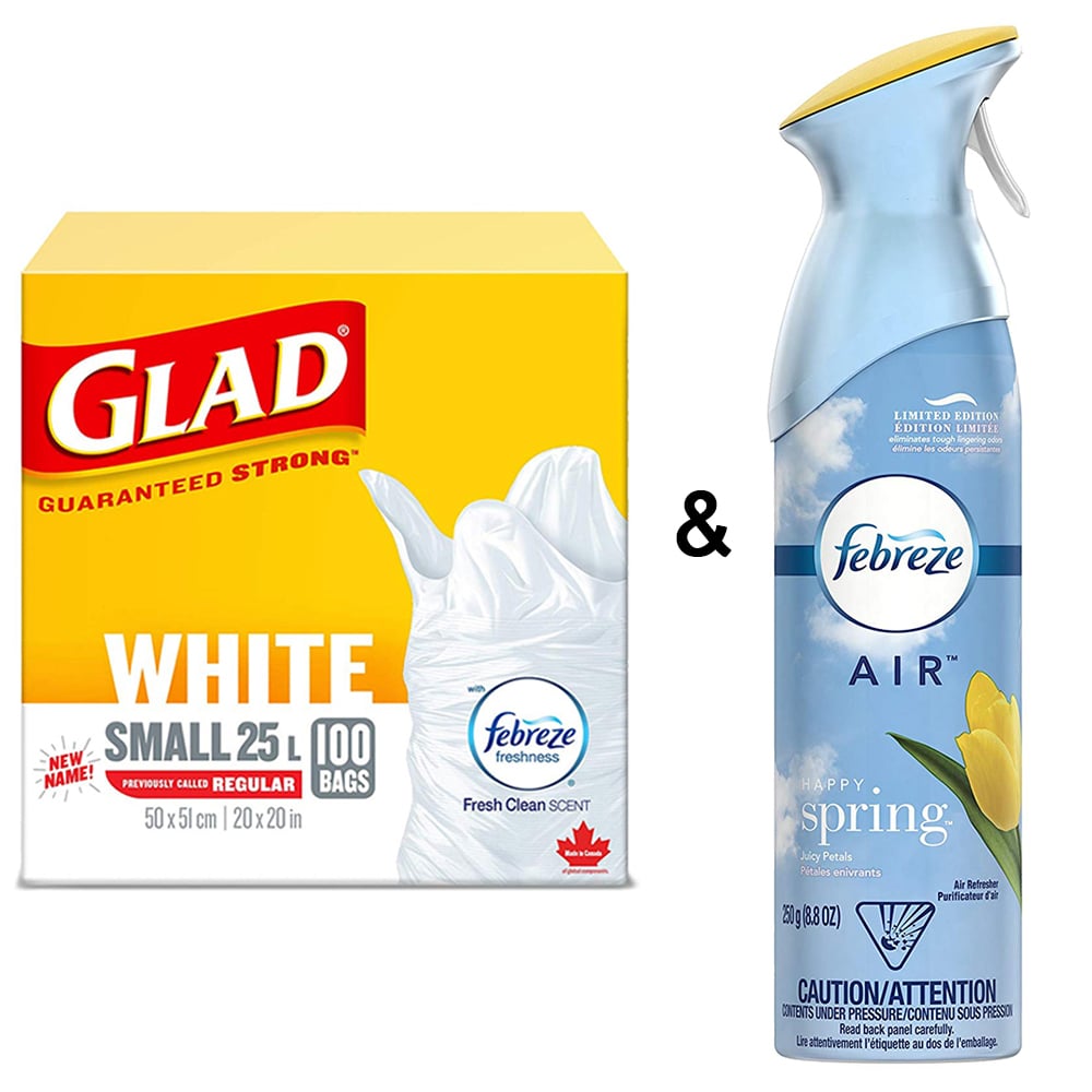 Glad White Garbage Bags - Small 25 Litres - Fresh Clean Scent, 24-Trash Bags by Febreze and Air Freshener Linen and Sky Image 1