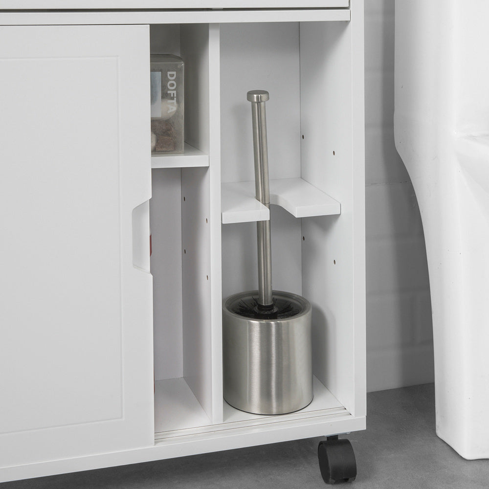 Haotian BZR31-W, White Toilet Paper Roll Holder, Bathroom Cabinet Storage Shelf on Wheels Image 4