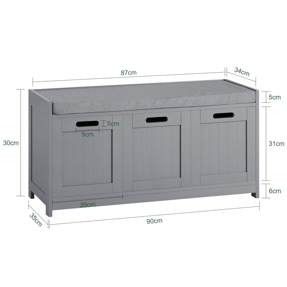 Haotian FSR80-SG, Grey Storage Bench with 2 Cabinets, 1 Drawer and Seat Cushion, Shoe Cabinet Storage Unit Bench Image 2