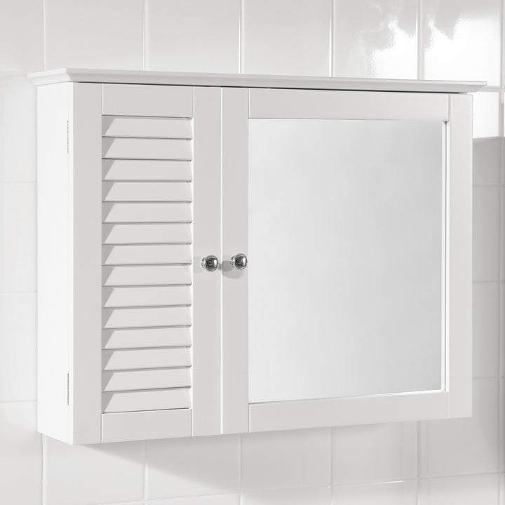 Haotian BZR55-W White Bathroom Wall Cabinet with Mirror 2 Doors Adjustable Shelves Image 1