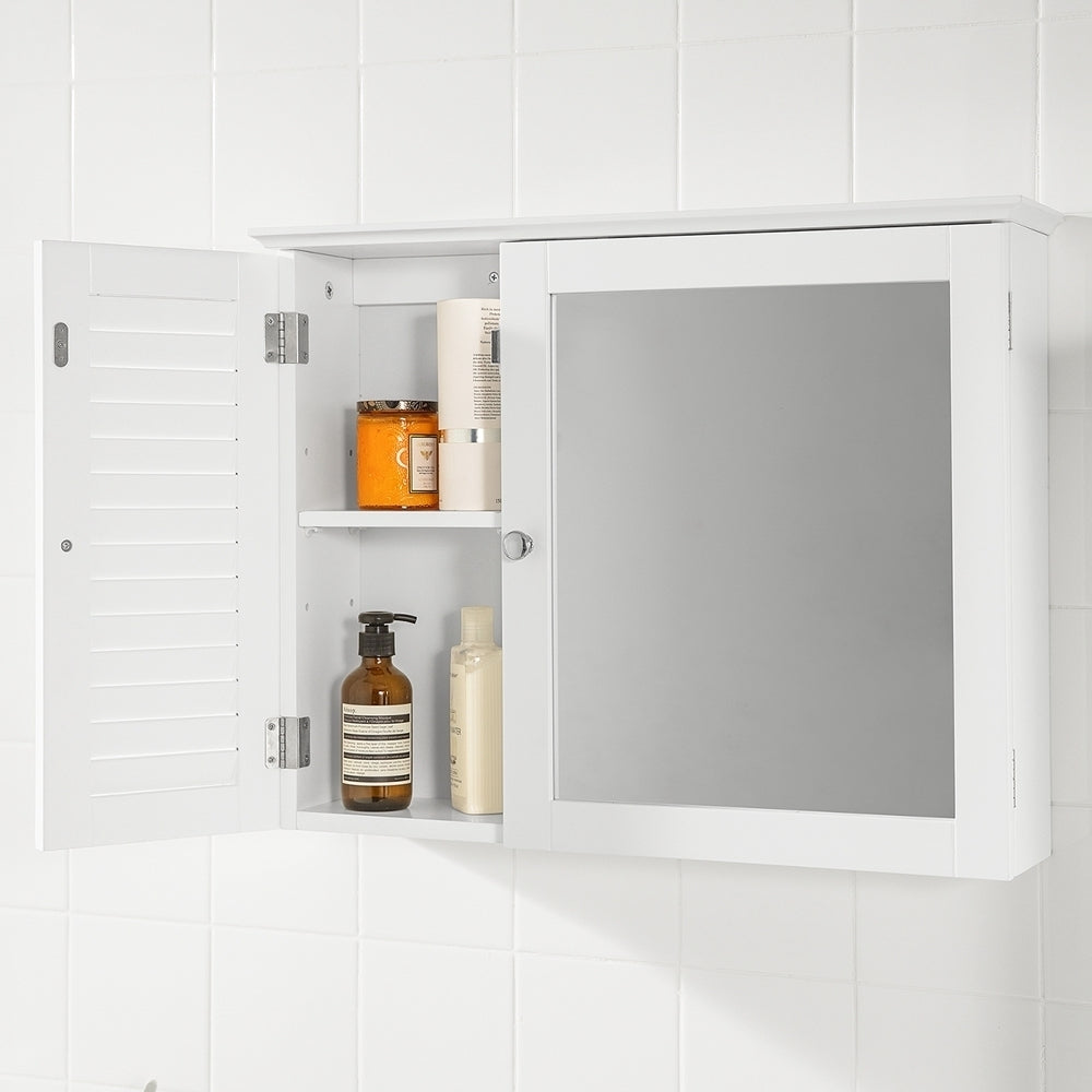 Haotian BZR55-W White Bathroom Wall Cabinet with Mirror 2 Doors Adjustable Shelves Image 2