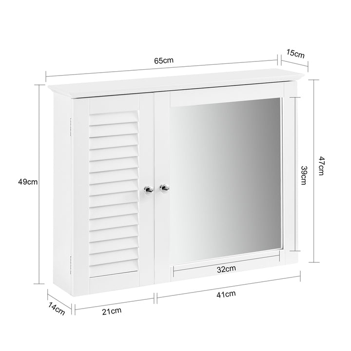 Haotian BZR55-W White Bathroom Wall Cabinet with Mirror 2 Doors Adjustable Shelves Image 3