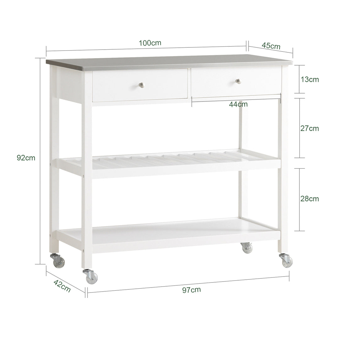 Haotian Kitchen Trolley Storage Cabinet White Stainless Steel Marble Top 39.4in Image 3