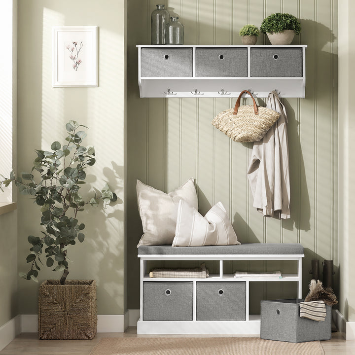 Haotian FSR67-HG, 3 Baskets Hallway Storage Bench, Shoe Rack Cabinet with Seat Cushion Image 6