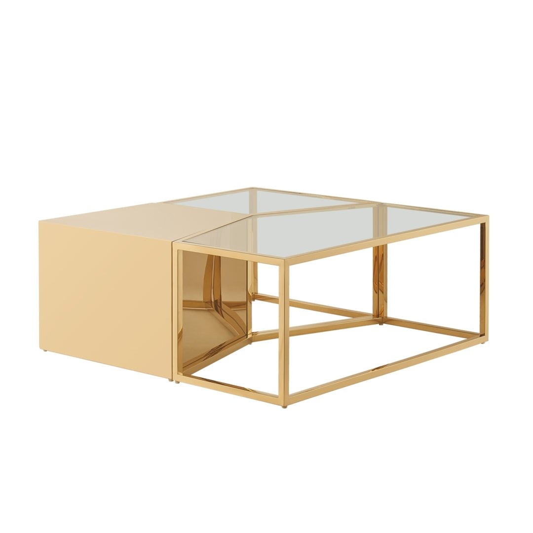 Cailin 3 Piece Coffee Table Set Stainless Steel Glass Top Open Frame Gold Chrome Image 5