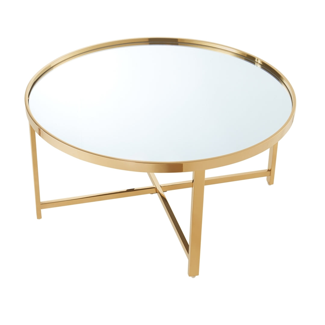 Nicole Miller Mirrored Top Coffee Table Stainless Steel Open Base 31.5in Image 6