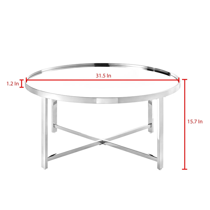 Nicole Miller Mirrored Top Coffee Table Stainless Steel Open Base 31.5in Image 10