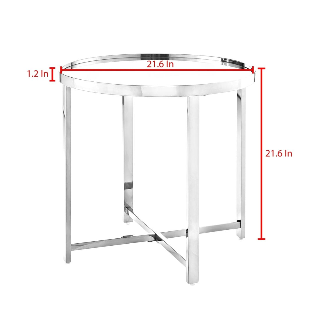 Nicole Miller Mirrored Top Coffee Table Stainless Steel Open Base 31.5in Image 11