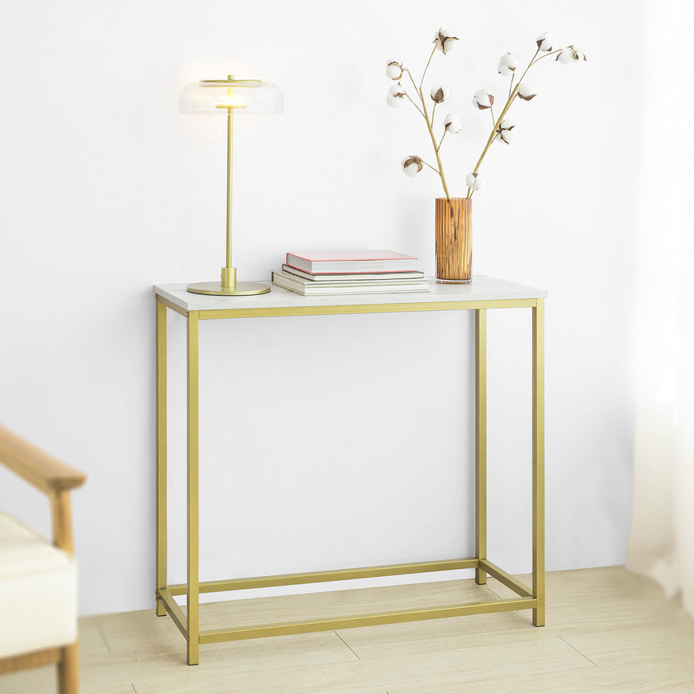 Haotian FSB29-G, Marble Pattern Console Table Side Table End Table Hall Table Living Room Table (Golden) Image 1