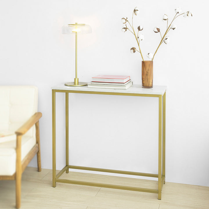 Haotian FSB29-G, Marble Pattern Console Table Side Table End Table Hall Table Living Room Table (Golden) Image 2