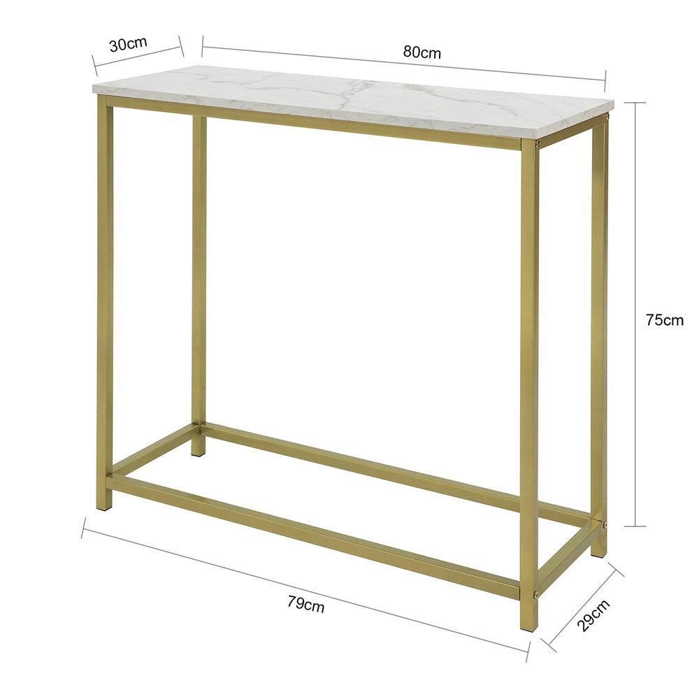 Haotian FSB29-G, Marble Pattern Console Table Side Table End Table Hall Table Living Room Table (Golden) Image 3