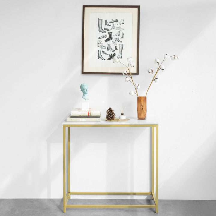 Haotian FSB29-G, Marble Pattern Console Table Side Table End Table Hall Table Living Room Table (Golden) Image 6