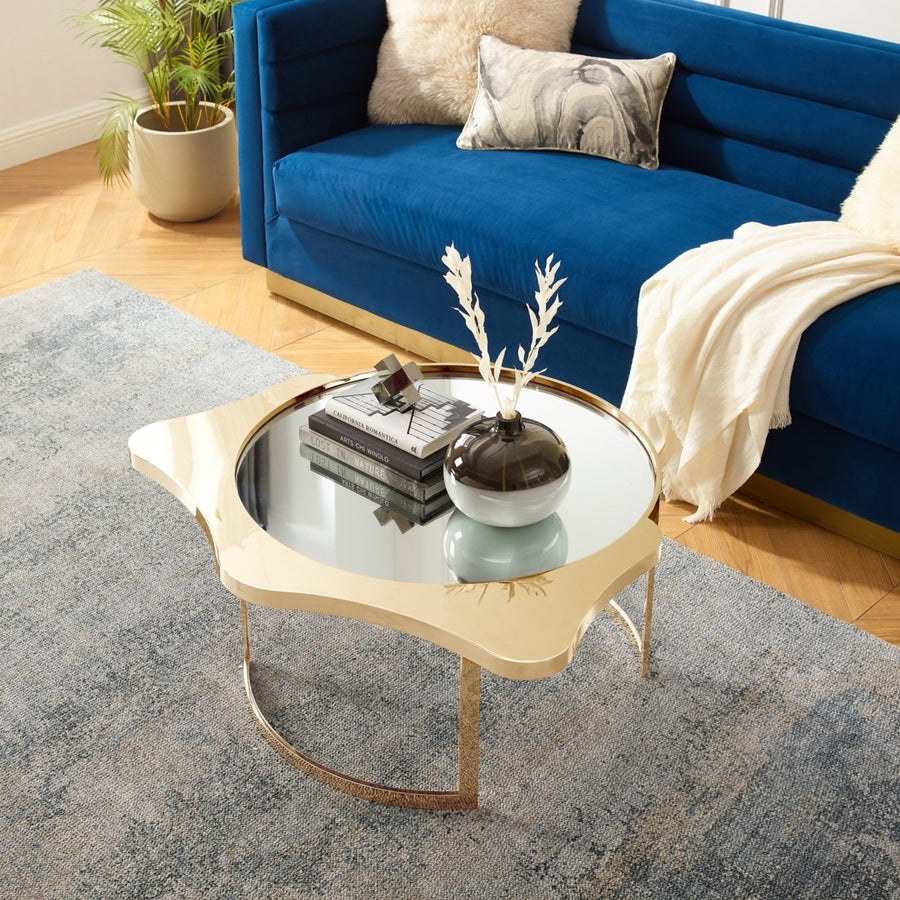 Caris Coffee Table - Mirrored Top, Abstract Shape, Open Rounded Frame Image 1