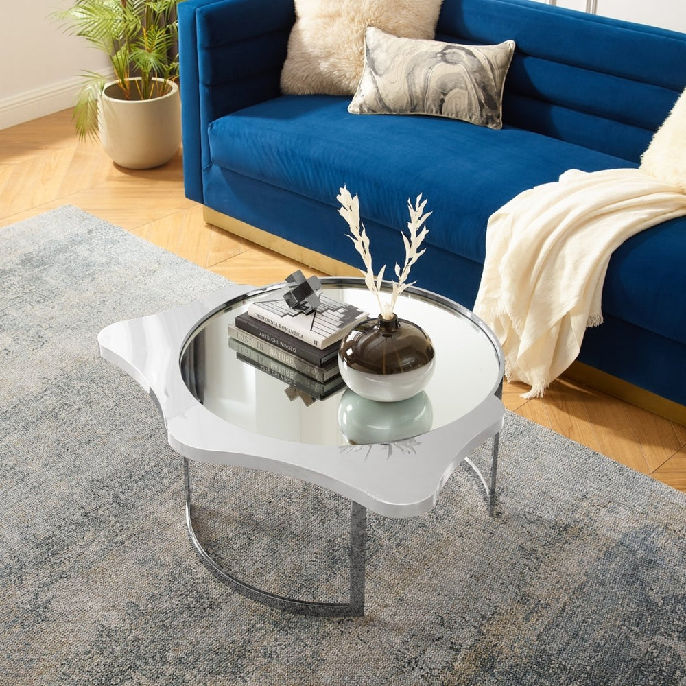 Caris Coffee Table - Mirrored Top, Abstract Shape, Open Rounded Frame Image 2