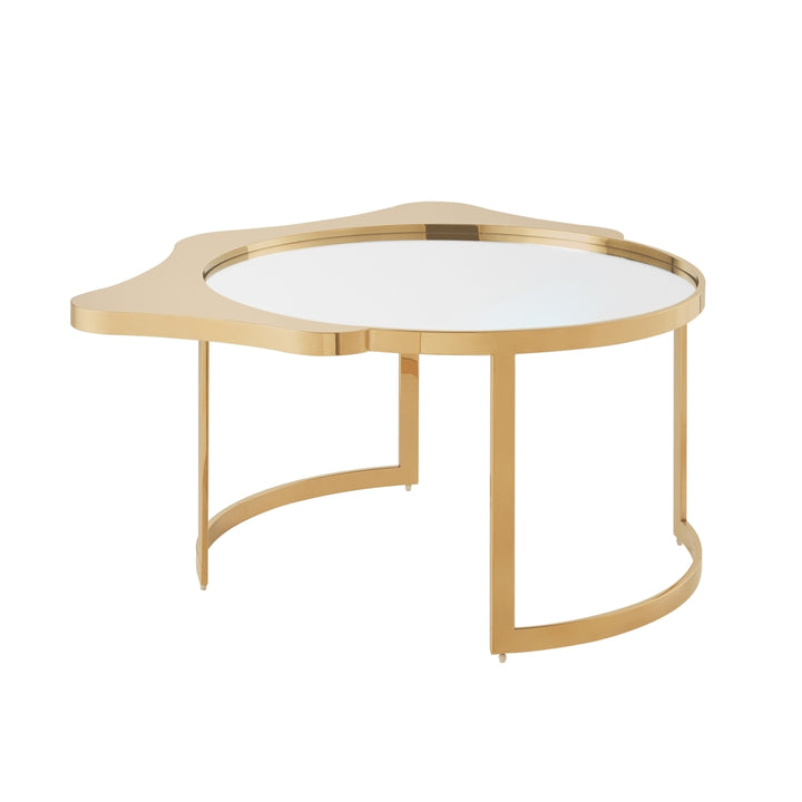 Caris Coffee Table - Mirrored Top, Abstract Shape, Open Rounded Frame Image 4