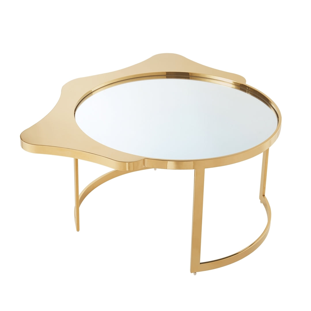 Caris Coffee Table - Mirrored Top, Abstract Shape, Open Rounded Frame Image 5