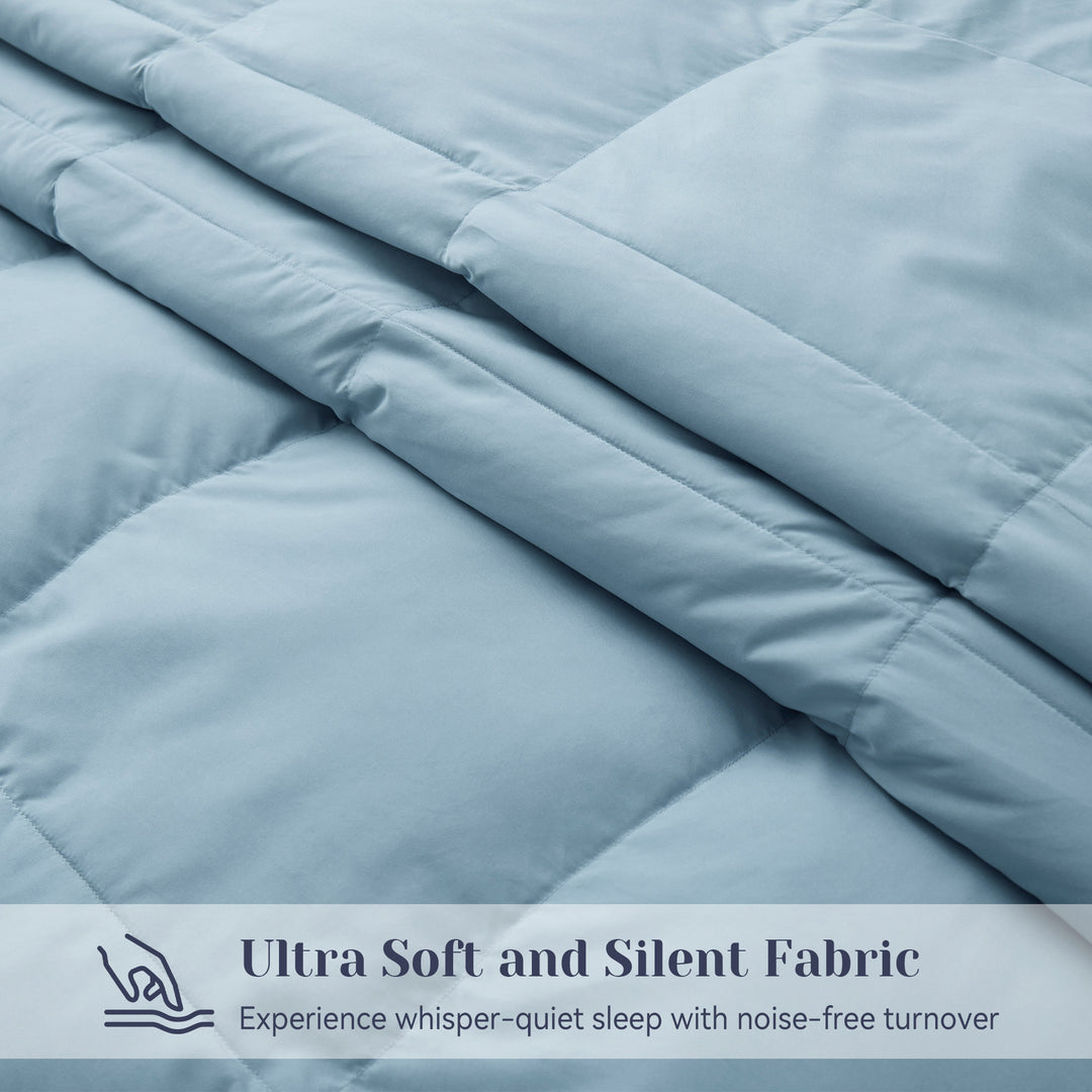 Lightweight Summer Down Blanket, White Goose Down Feather Fiber Comforter, Steel Blue, Full Queen Size Image 3