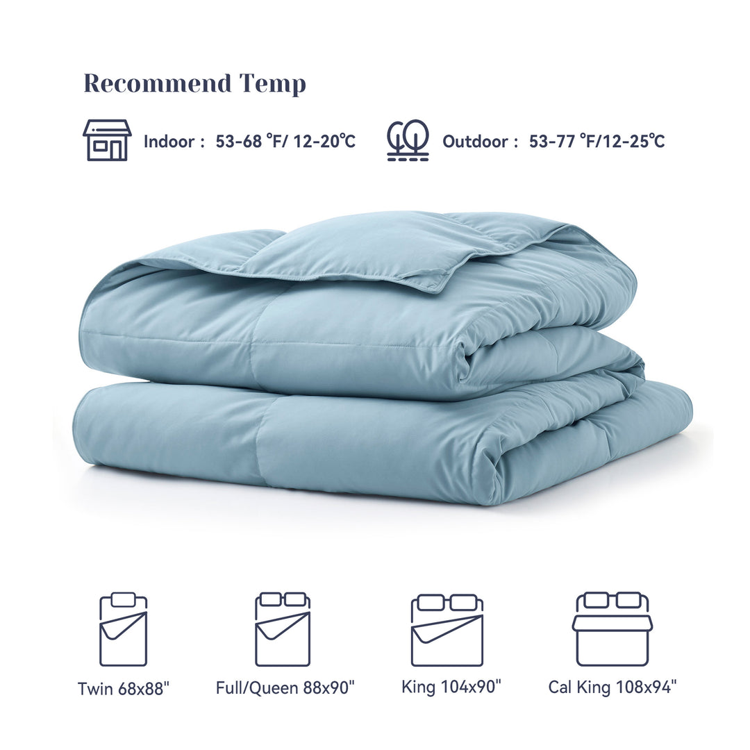Lightweight Summer Down Blanket, White Goose Down Feather Fiber Comforter, Steel Blue, Full Queen Size Image 6