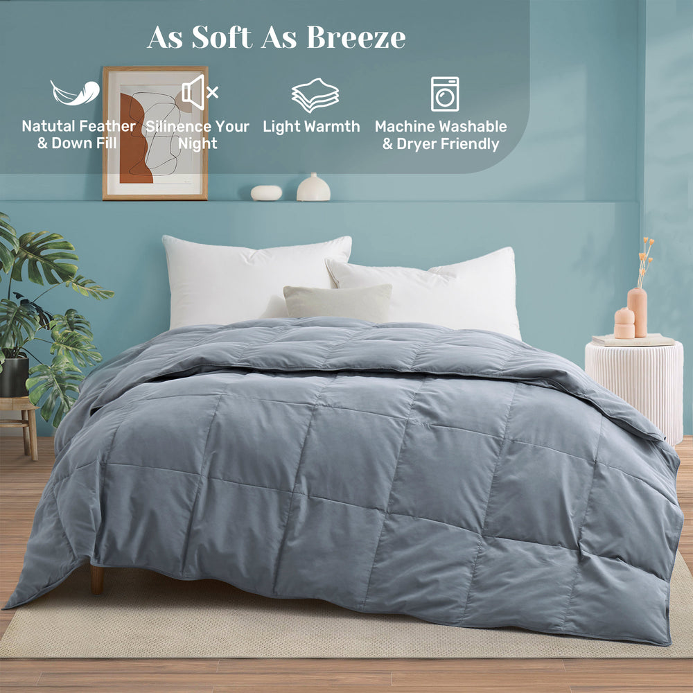 Lightweight Summer Comforter Goose Down Feather Fiber Hotel Luxury Duvet Insert, Dark Gray, Twin Size Image 2