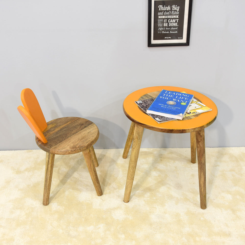 BBH Homes Handmade Round Shape Mango Wood Table and Chair 17x17x17 and 11x11x18 in BBRSTS0001 Image 1