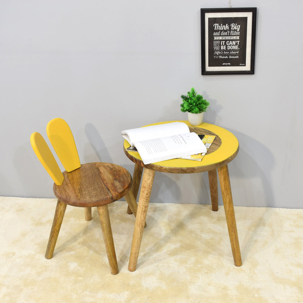 BBH Homes Handmade Round Shape Mango Wood Table and Chair 17x17x17 and 11x11x18 in BBRSTS0001 Image 2