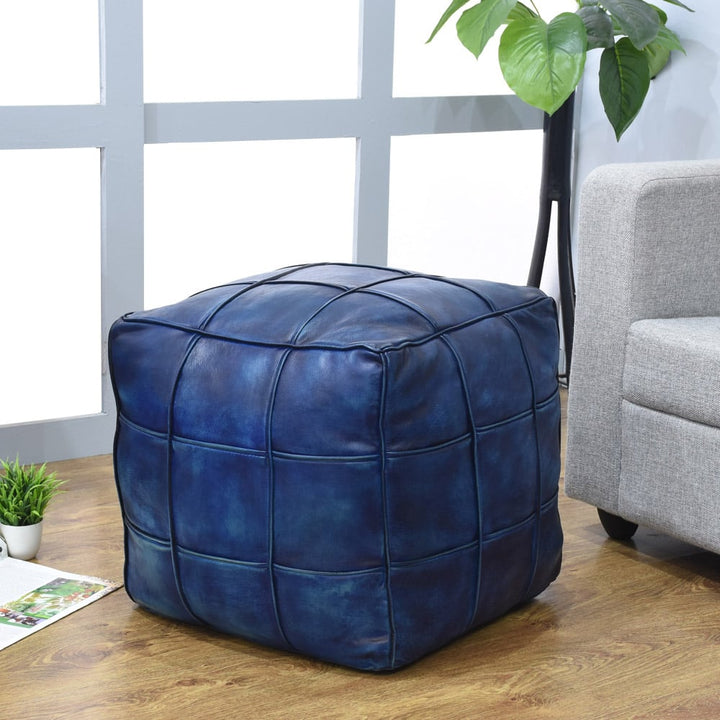 BBH Homes Black Leather Pouf Ottoman Square Shape Model BBBACPF0022 Image 1