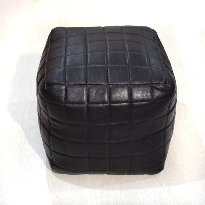 BBH Homes Handmade Black Leather Pouf Ottomans Square Goat Leather BBBACPF0023 Image 3