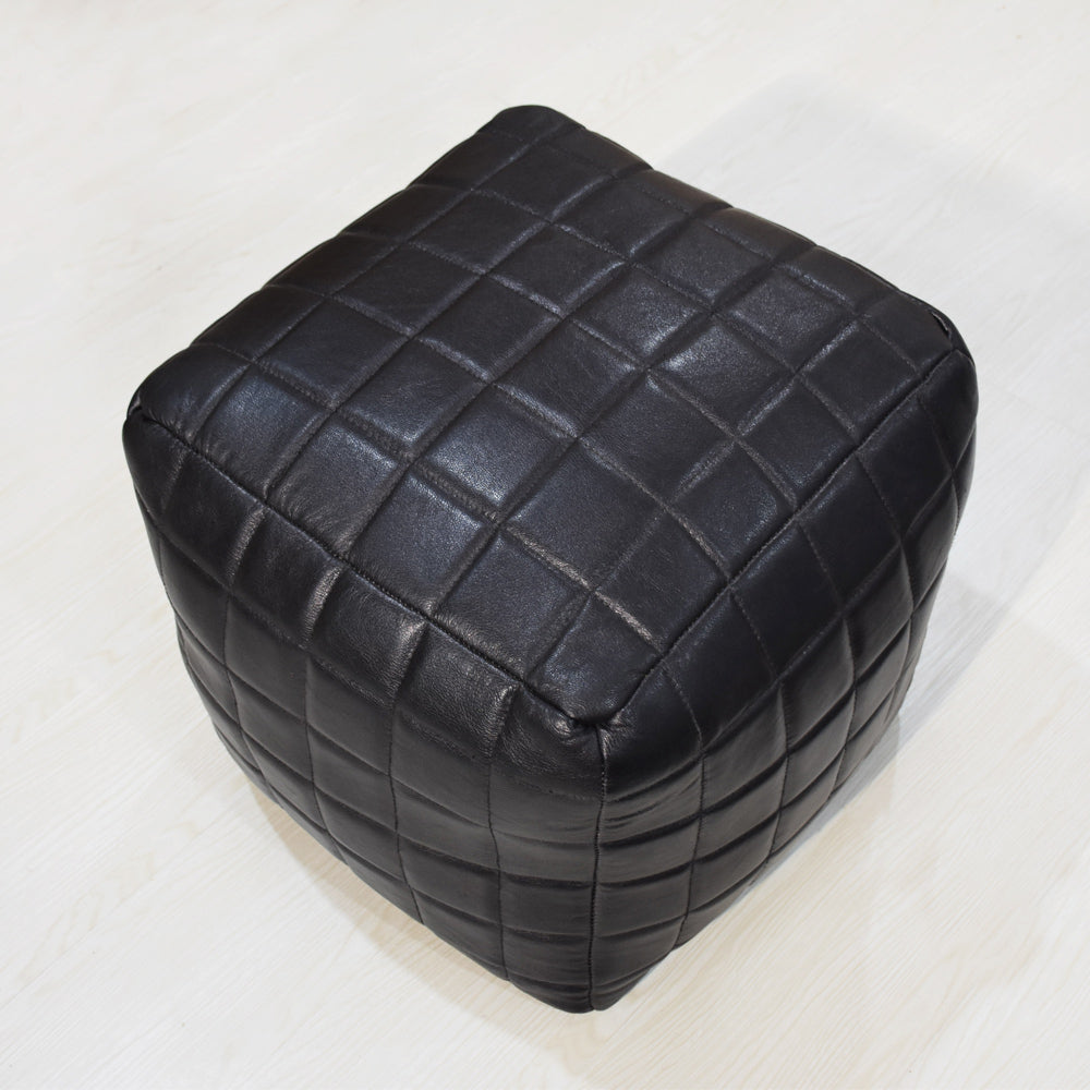 BBH Homes Handmade Black Leather Pouf Ottomans Square Goat Leather BBBACPF0023 Image 4