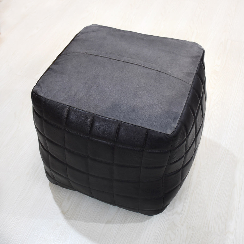 BBH Homes Handmade Black Leather Pouf Ottomans Square Goat Leather BBBACPF0023 Image 5