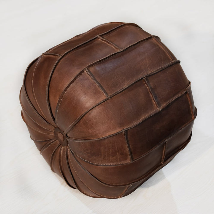 BBH Homes Handmade Brown Round Shaped Leather Pouf Ottomans BBBACPF0027 Image 5