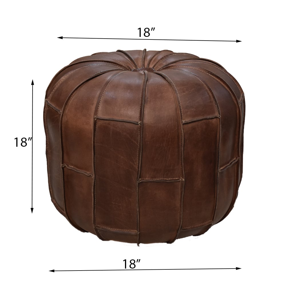 BBH Homes Handmade Brown Round Shaped Leather Pouf Ottomans BBBACPF0027 Image 8