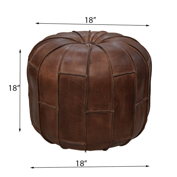 BBH Homes Handmade Brown Round Shaped Leather Pouf Ottomans BBBACPF0027 Image 8