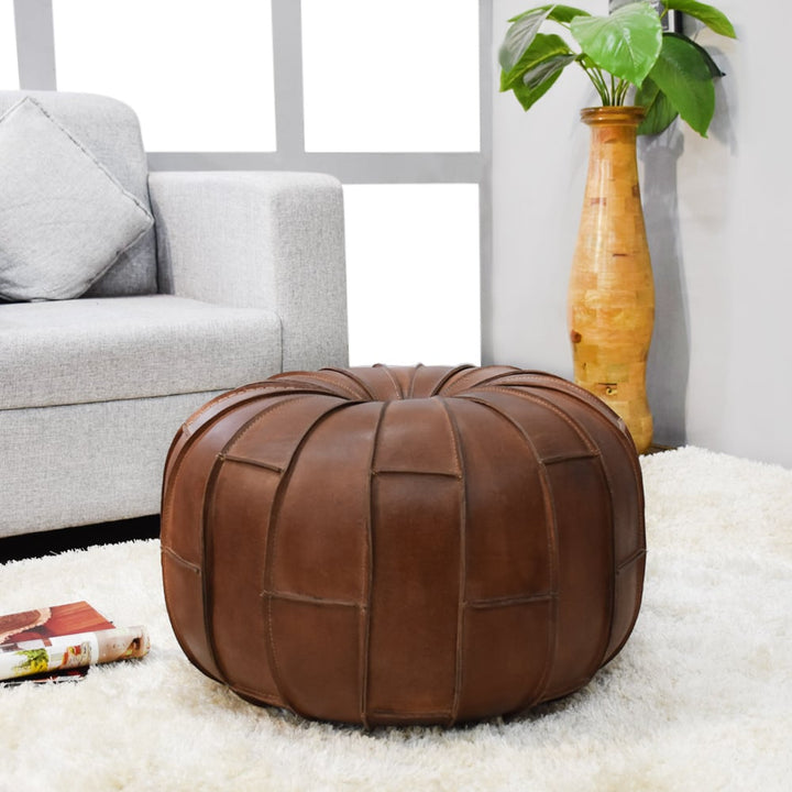 BBH Homes Handmade Brown Round Shaped Leather Pouf Ottomans BBBACPF0027 Image 9